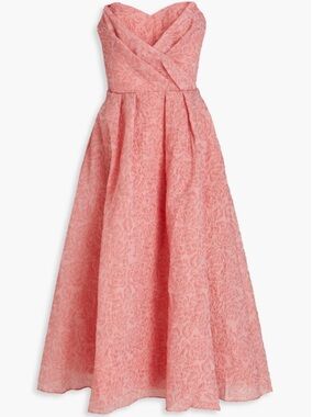 Strapless Pink Floral Jacquard Ball Gown